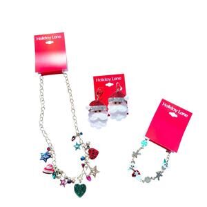Holiday Lane Jewelry Lot Necklace Earrings Bracelet Santa Winter Festive Fashion